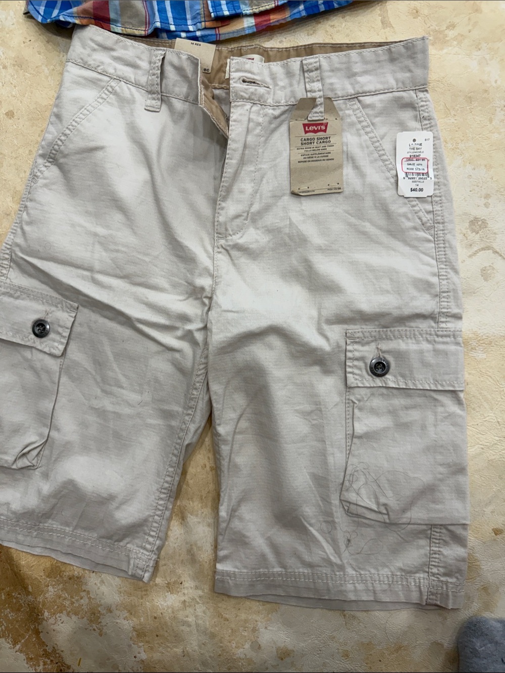 Boys: Levi's short and Tommy Hilfiger button shirt ..Light Beige Cargo Shorts